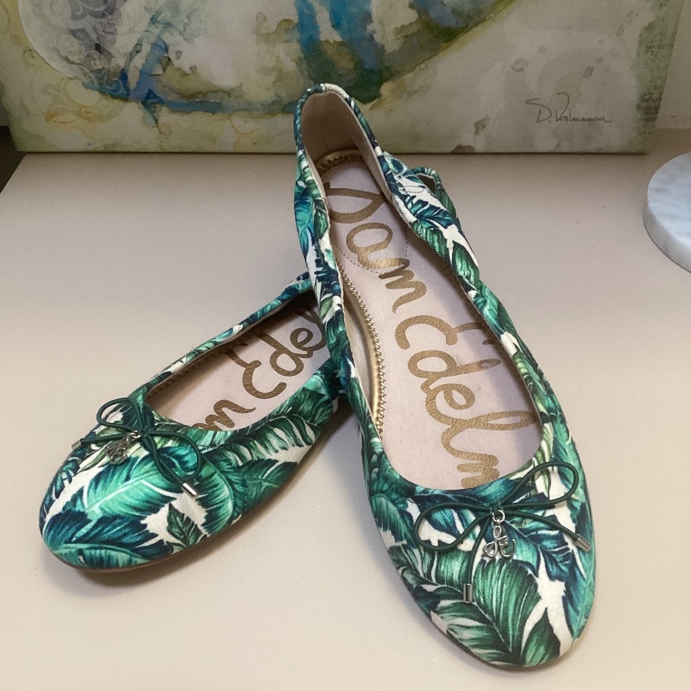 Sam Edelman Felicia Palm Leaves Ballet Flats Green Size 10.5